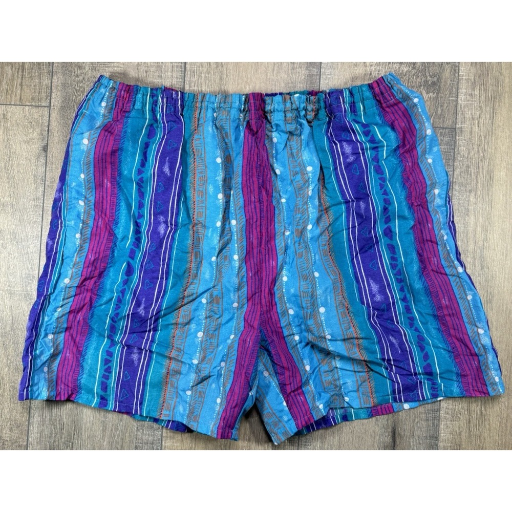 Made To Order Vintage 90s Retro Geometric Surf Board Shorts Blue Purple Mens XL